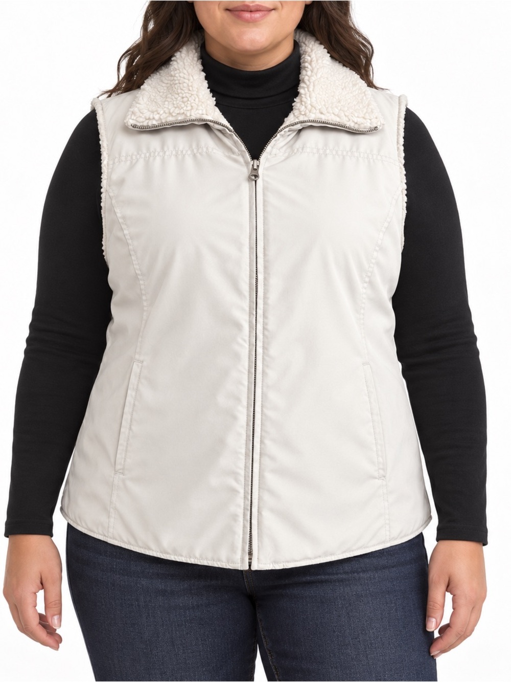Sonoma Lifestyle Ivory Sherpa Lined Full Zip Vest Women’s XL